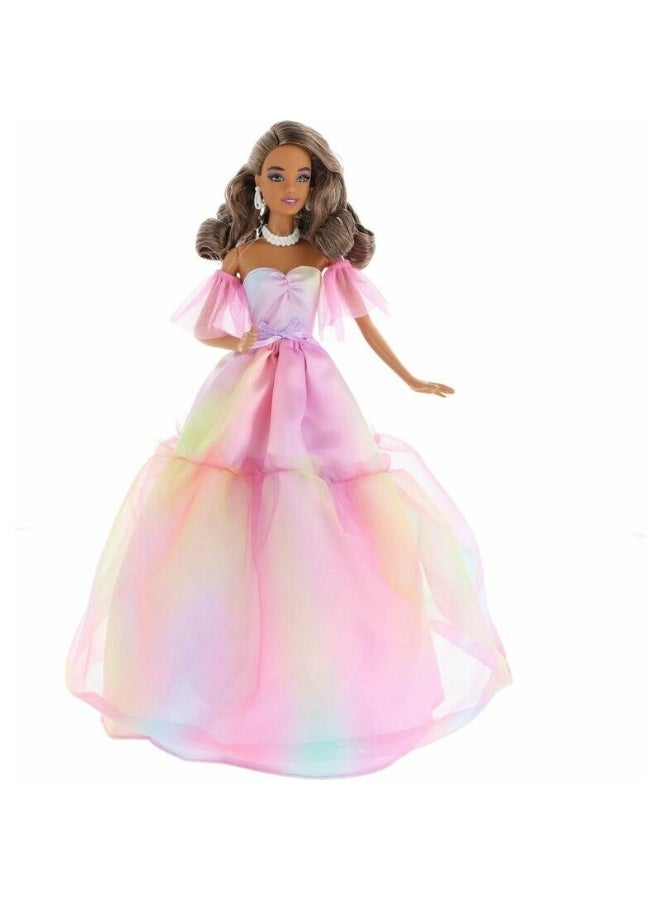 Barbie Signature Birthday Wishes Fashion Doll with Brown Hair in Dress with Pastel Rainbow Effect, Collectible Toy with Giftable Packaging - Image 2