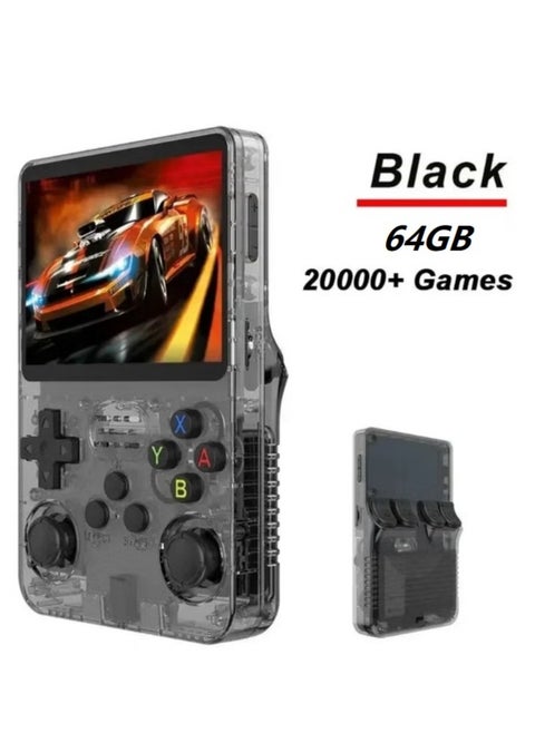Handheld Retro R36S Game Console Linux System With 64G TF Card, 20000+ Games, Retro Video Game Console 3.5 Inch IPS Screen Black