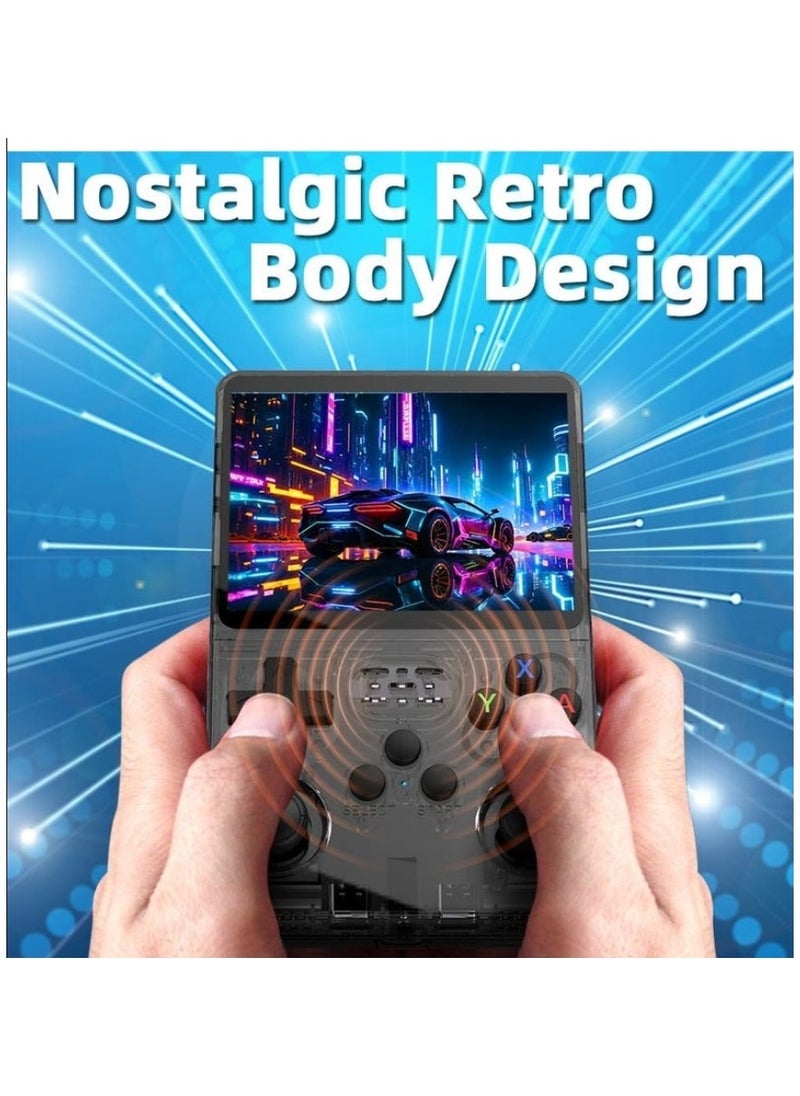Handheld Retro R36S Game Console Linux System With 64G TF Card, 20000+ Games, Retro Video Game Console 3.5 Inch IPS Screen Black