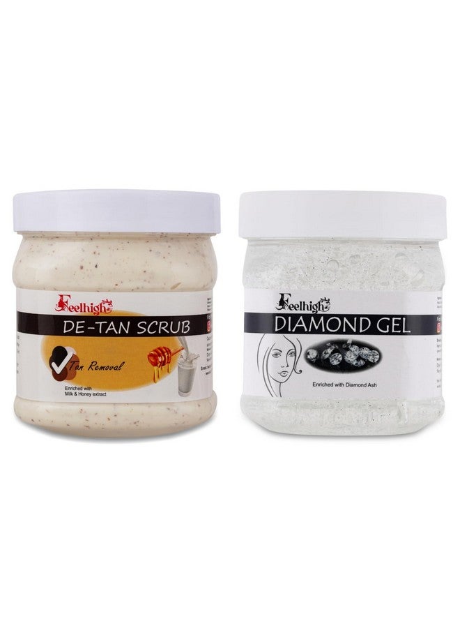 FEELHIGH مقشر فيلهigh للوجه والجسم لإزالة تان البشرة معزز بالحليب والعسل 500 مل وجيل الماس معزز برماد الماس لتنقية البشرة 500 مل - منتجات العناية بالبشرة للرجال والنساء - Image 1