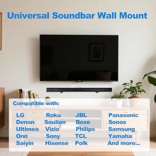 Howonder Soundbar Wall Mount,All Metal Sound Bar Mounts Under TV for Sonos,Samsung, Bose, Vizio, LG, Sony, JBL and More,Depth Adjustable 3.7”-6.3”, Hold up to 30 lbs,HD-118,2 Packs,Black - Image 2