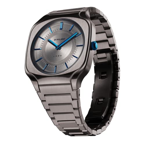 D1 Milano Square Unisex Luxury Watch, Titanium Case, Quartz Movement, Stainless Steel Strap, 50M Water Resistant Timepiece, Grey Dial, 2 Years Warranty - SQBJ02 - Image 2