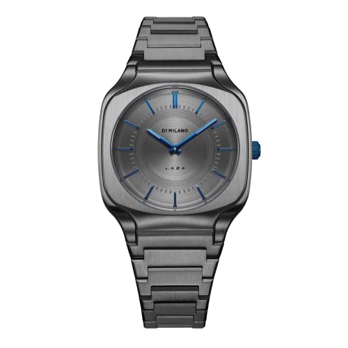 D1 Milano Square Unisex Luxury Watch, Titanium Case, Quartz Movement, Stainless Steel Strap, 50M Water Resistant Timepiece, Grey Dial, 2 Years Warranty - SQBJ02 - Image 1
