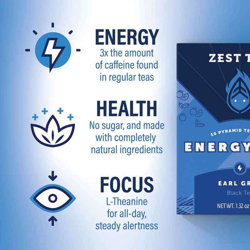 Zest High Caffeine Black Tea Bags - Earl Grey Energy Tea with Natural Bergamot - 150mg Caffeine per Cup - Focus & Morning Breakfast Tea for Energy - Caffeinated Coffee Substitute - 15Ct Box - Image 3