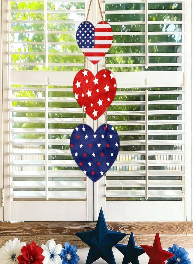 YUNKKIN 4th of July Decorations Independence Day Door Sign Vintage Heart American Flag Patriotic Door Decorations Wooden Hanging Sign for Front Door Porch Wall Home Decor - Image 5