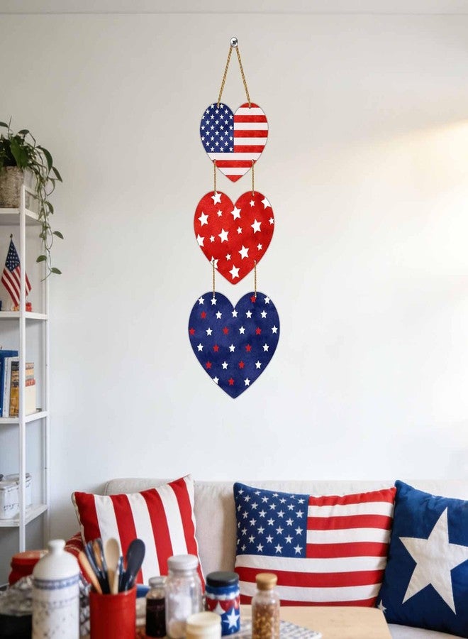 YUNKKIN 4th of July Decorations Independence Day Door Sign Vintage Heart American Flag Patriotic Door Decorations Wooden Hanging Sign for Front Door Porch Wall Home Decor - Image 4