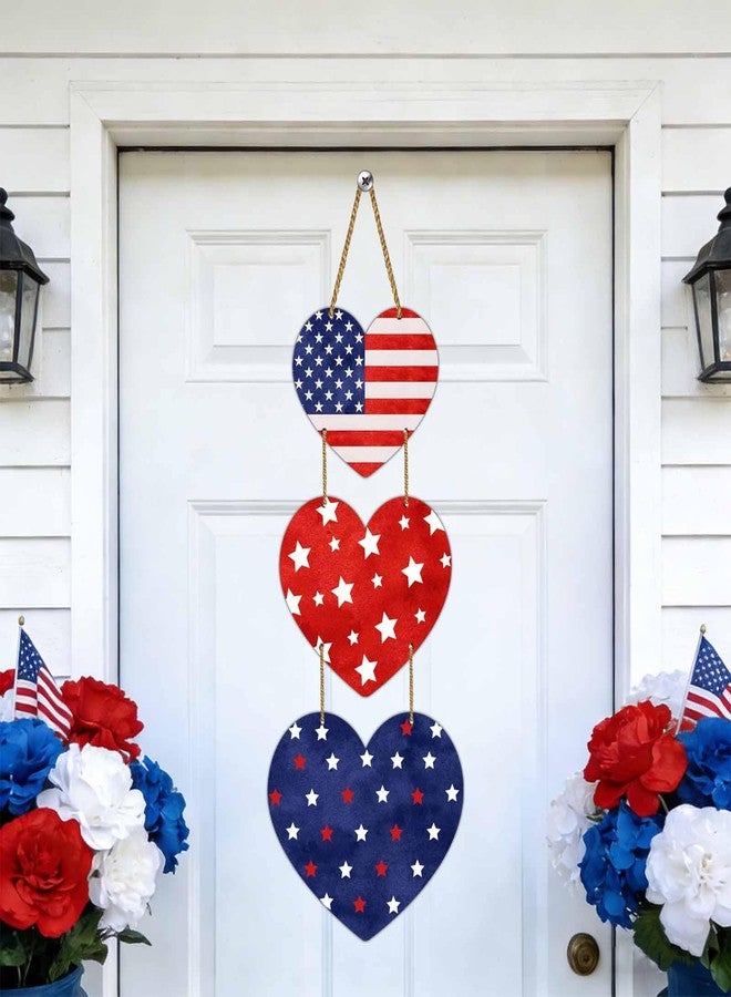 YUNKKIN 4th of July Decorations Independence Day Door Sign Vintage Heart American Flag Patriotic Door Decorations Wooden Hanging Sign for Front Door Porch Wall Home Decor - Image 3
