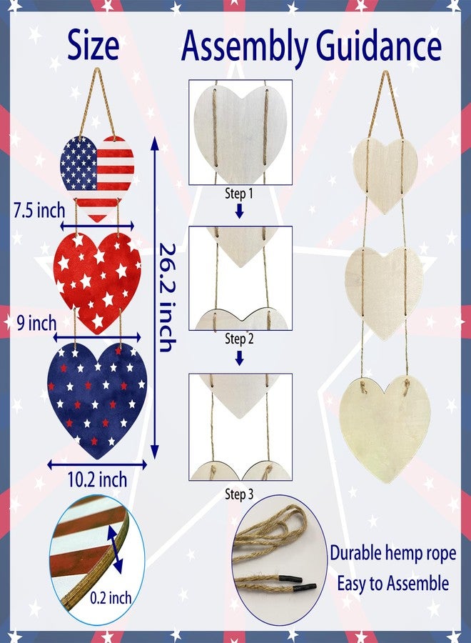 YUNKKIN 4th of July Decorations Independence Day Door Sign Vintage Heart American Flag Patriotic Door Decorations Wooden Hanging Sign for Front Door Porch Wall Home Decor - Image 2
