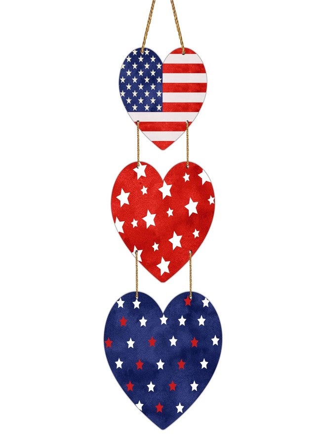 YUNKKIN 4th of July Decorations Independence Day Door Sign Vintage Heart American Flag Patriotic Door Decorations Wooden Hanging Sign for Front Door Porch Wall Home Decor - Image 1