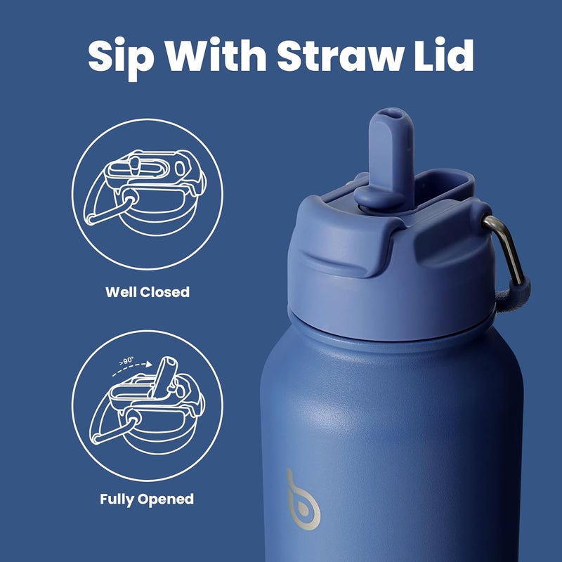 bottle bottle زجاجة زجاجة 40 أونصة زجاجة ماء مع قشة وغطاء مقبض - أزرق - Image 3