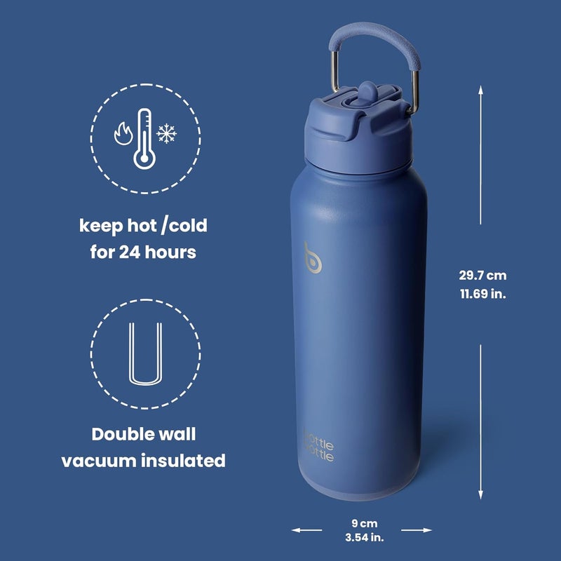 bottle bottle زجاجة زجاجة 40 أونصة زجاجة ماء مع قشة وغطاء مقبض - أزرق - Image 5