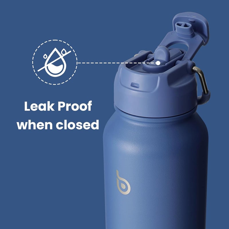 bottle bottle زجاجة زجاجة 40 أونصة زجاجة ماء مع قشة وغطاء مقبض - أزرق - Image 4