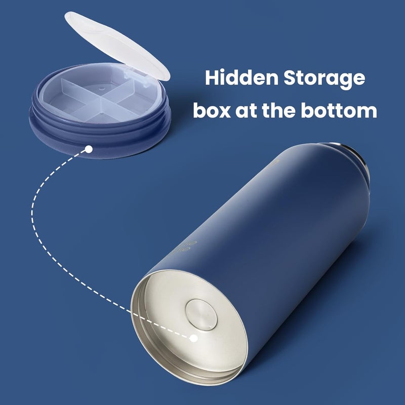bottle bottle زجاجة زجاجة 40 أونصة زجاجة ماء مع قشة وغطاء مقبض - أزرق - Image 2