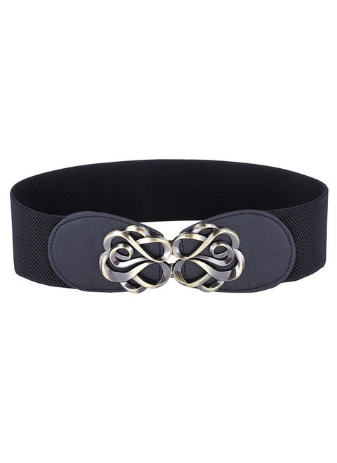 Lady Black Stretch Band Cinch Belt Dress Ornament Size L Black (Cl04131)