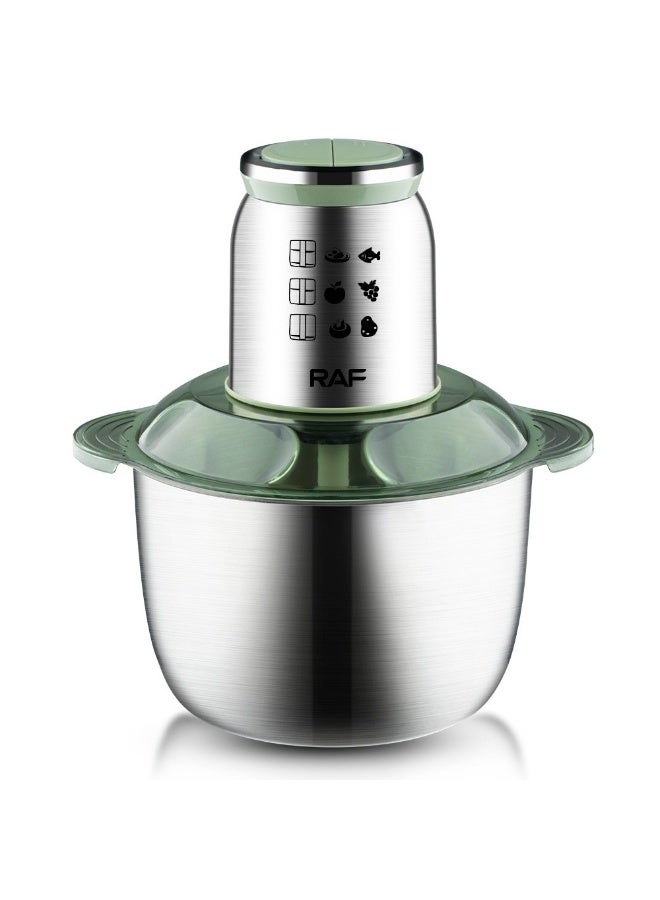 آر إيه أف 5 لتر طاحونة لحوم كهربائية من الفولاذ المقاوم للصدأ وقطاعة خضار، طاحونة لحوم كهربائية من الفولاذ المقاوم للصدأ بسرعتين، محضر طعام، قطاعة مطبخ، خفاقة بيض، مفرمة خضروات وثوم - Image 1