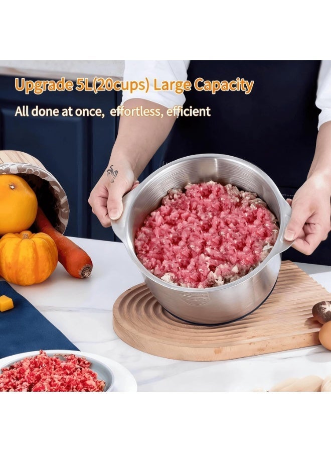 آر إيه أف 5 لتر طاحونة لحوم كهربائية من الفولاذ المقاوم للصدأ وقطاعة خضار، طاحونة لحوم كهربائية من الفولاذ المقاوم للصدأ بسرعتين، محضر طعام، قطاعة مطبخ، خفاقة بيض، مفرمة خضروات وثوم - Image 4