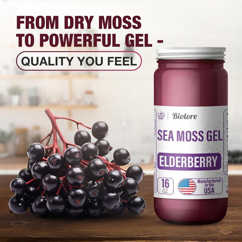 Biolore Sea Moss Gel - Elderberry 16oz, Wildcrafted Irish Seamoss with Essential Vitamins & Trace Minerals, Vegan Superfood Made in USA - Image 3