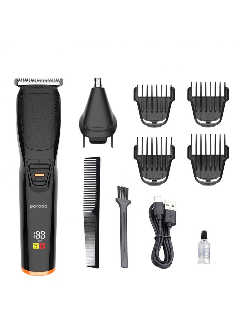 porodo Lifestyle Rechargeable Grooming Kit with Nose Trimmer Four Detachable Heads - Black - Image 1