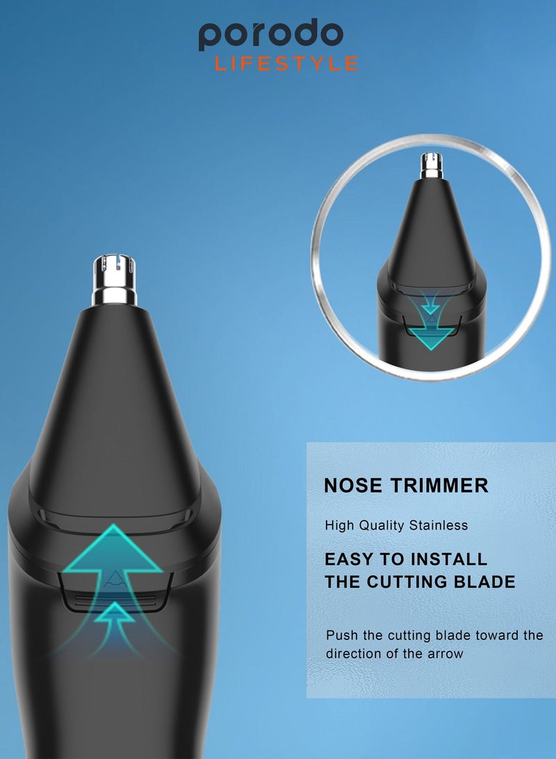 porodo Lifestyle Rechargeable Grooming Kit with Nose Trimmer Four Detachable Heads - Black - Image 4