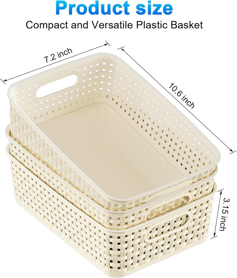 FUCDTEFC White Plastic Basket, 8 Pack Home Organization and Storage Baskets with Handles, Space Saving Woven Organizer Bins Plastic Storage Basket for Organizing Cabinets,Closets, Shelves, Countertops - Image 4