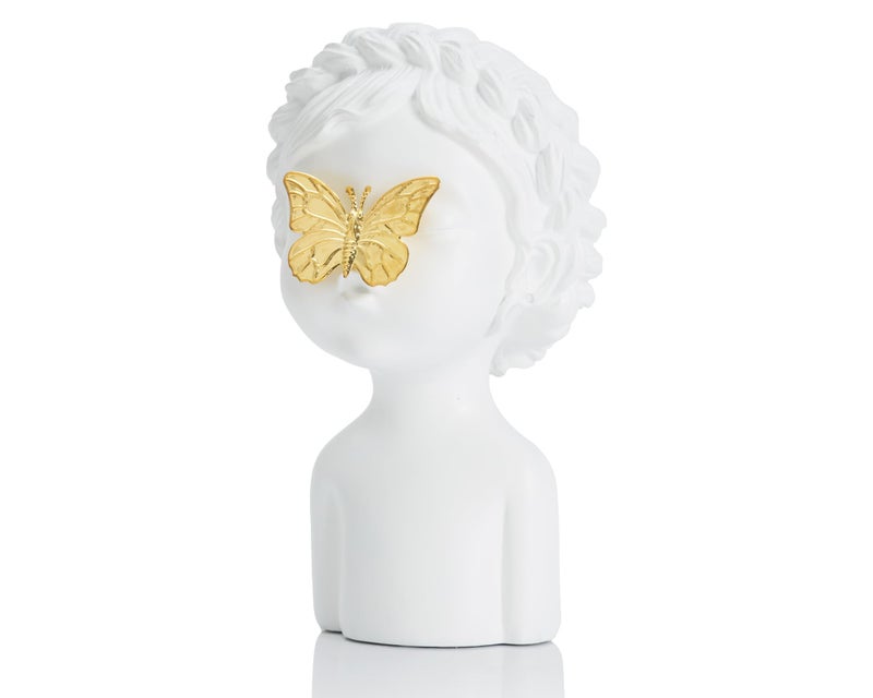 Artconal Artconal White Girl Bust Statue with Golden Butterfly Interactive Decor for Nursery Living Rooms and Unique Gift Idea for Baby Showers and Special Occasions 