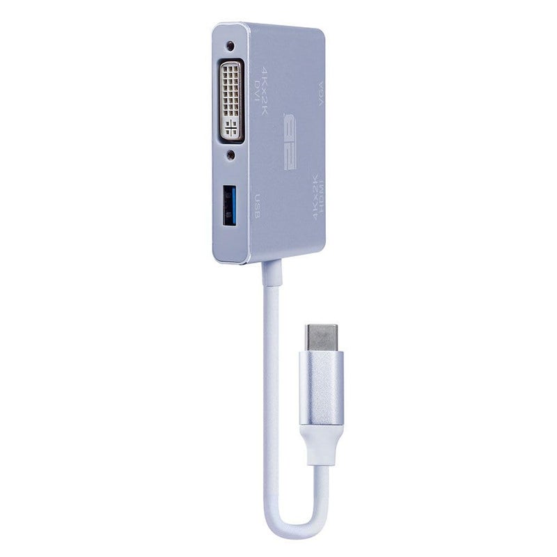 2B Type C Male to VGA HDMI DVI USB3 Converter, Silver - Image 2
