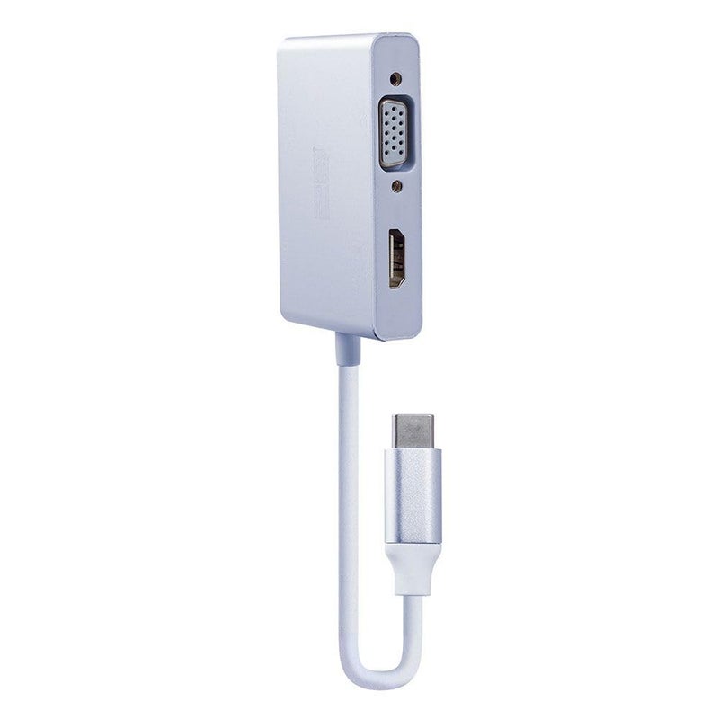 2B Type C Male to VGA HDMI DVI USB3 Converter, Silver - Image 3