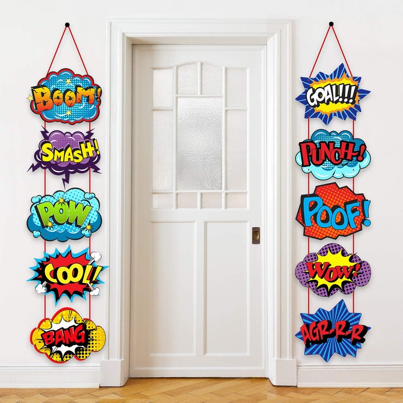 Poen Large Hero Action Sign Cutouts Super Fun Theme Party Supplies Door Sign Hero Theme Birthday Party Hero Back to School Classroom Wall Decorations  10 Counts - Image 1