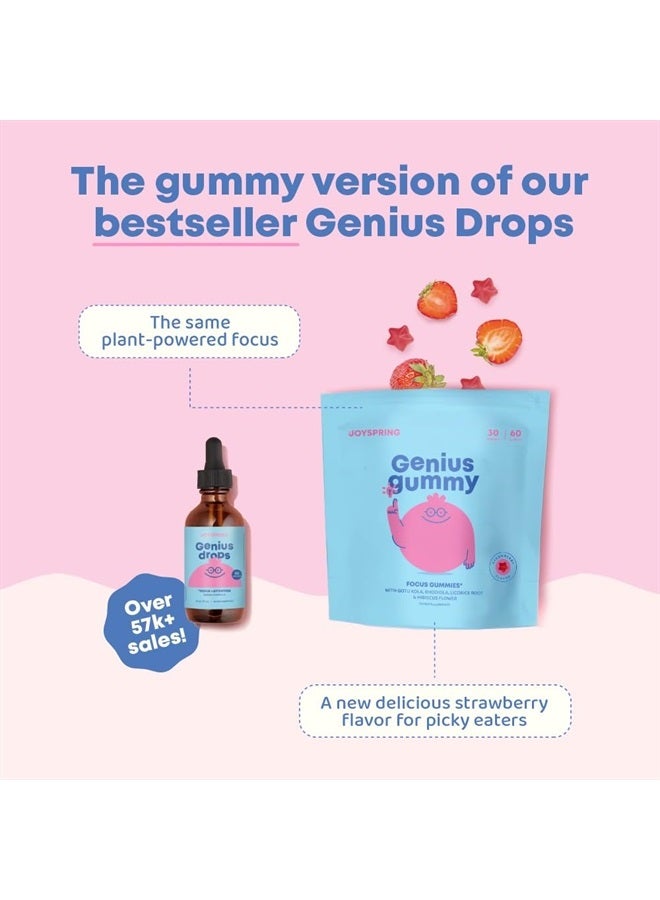 JoySpring Genius Focus Gummies - Kids Focus Gummies for Increased Attention Natural Herbal Brain Gummies - Vegan, Gluten-Free, Sugar-Free with Bacopa, Gotu Kola, Rhodiola - 60 Gummies - Image 2