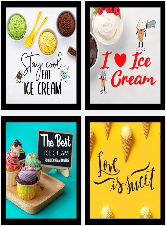 AR Creative مجموعة من 4 ملصقات AR Creative تحمل عبارات "ابقَ منتعشًا، آيس كريم، الأفضل، الحب حلو" للمطبخ والمطاعم، مع إطار. تتضمن هذه المجموعة اقتباسات عن الطعام، وعبارات مرحة، وديكورات منزلية ومكتبية، وملصقات للمطبخ (10 بوصة × 10 بوصة). - Image 1