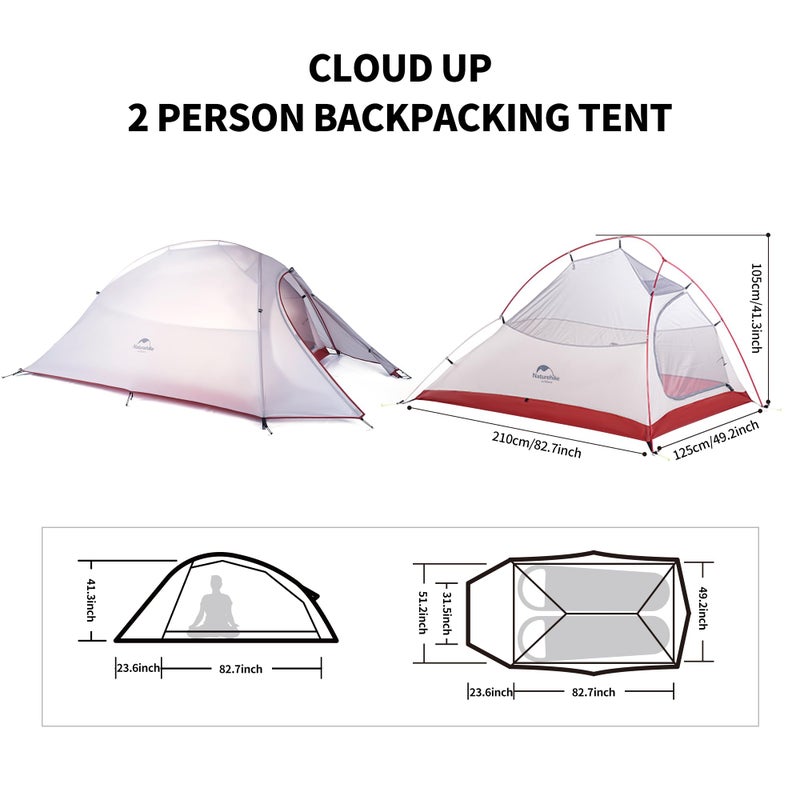 Naturehike Cloud-Up 2 Person Tent Lightweight Backpacking Tent with Footprint - Free Standing Ultralight Camping Hiking Backpack Tents Two Person Tent - Image 3