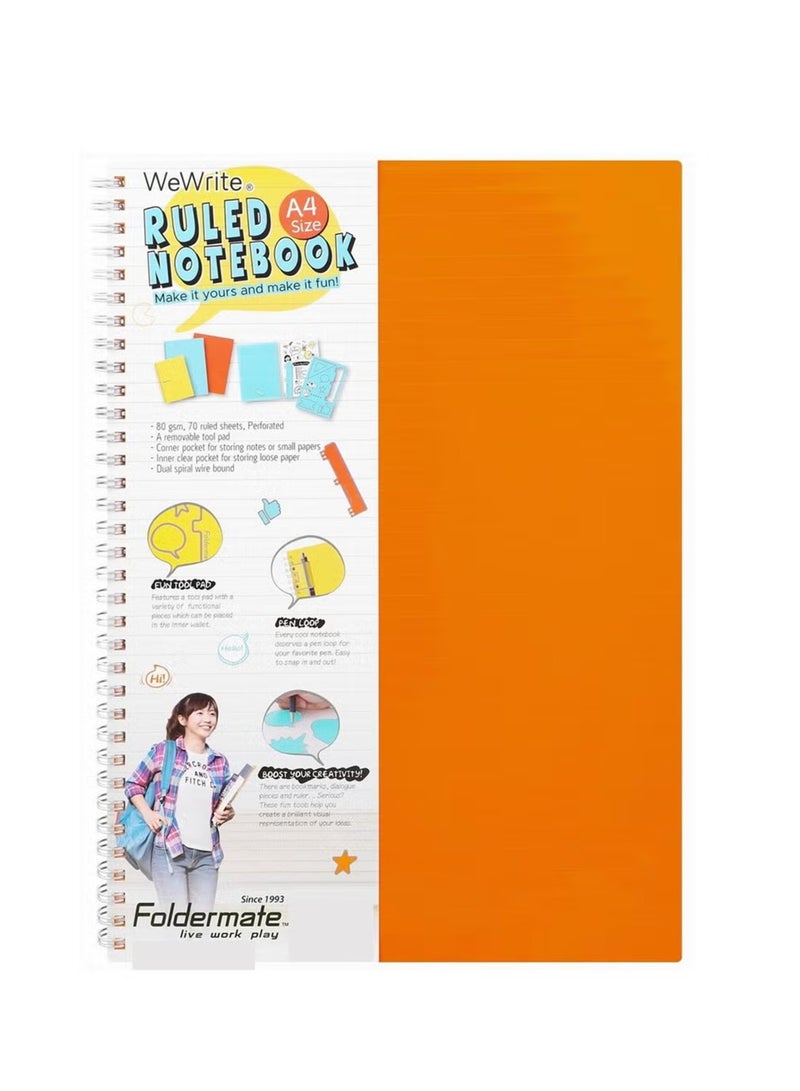 Foldermate 1-Piece A4 Size Spiral Lined Notebook 70 Sheets Assorted Colours - Image 4