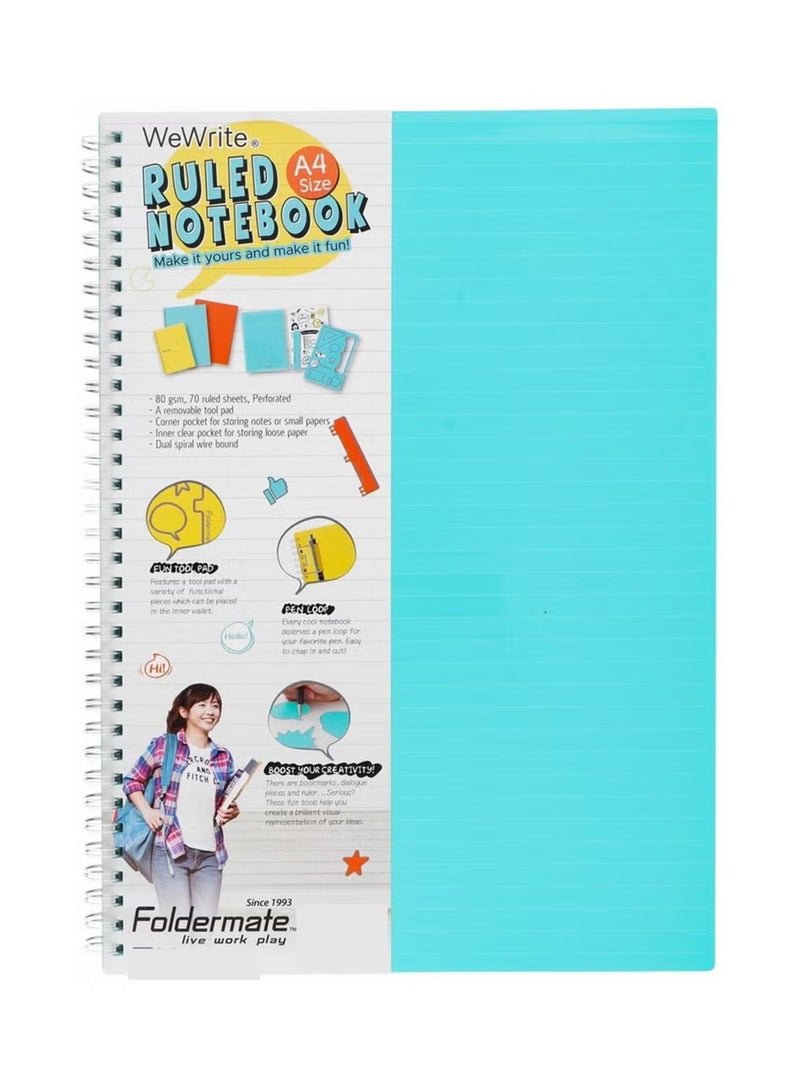 Foldermate 1-Piece A4 Size Spiral Lined Notebook 70 Sheets Assorted Colours - Image 3