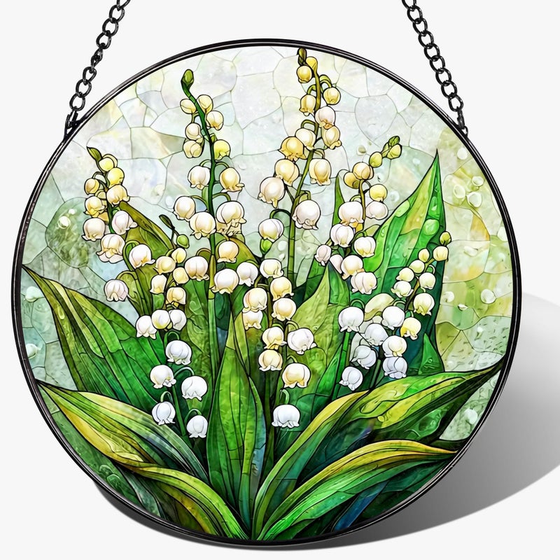 LAOWEIKI 8'' Lily of the Valley Sun Catcher Ornament, Stained Glass Window Hanging, Suncatchers for Windows Hanging Ornaments, Window Decor | Flower Lover Gift, Mother's Day, Christmas, Birthday Gifts - Image 1