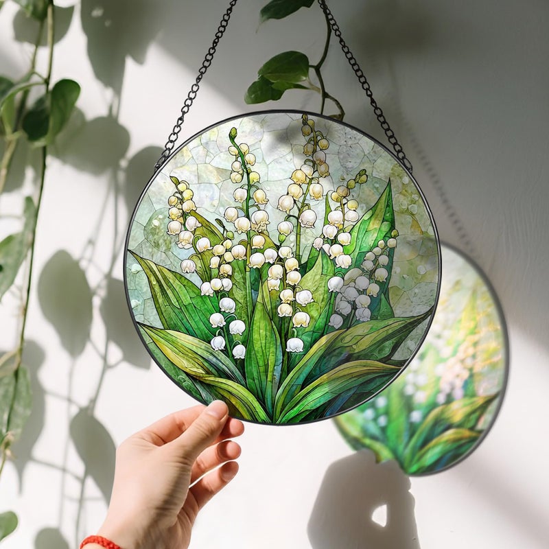 LAOWEIKI 8'' Lily of the Valley Sun Catcher Ornament, Stained Glass Window Hanging, Suncatchers for Windows Hanging Ornaments, Window Decor | Flower Lover Gift, Mother's Day, Christmas, Birthday Gifts - Image 3