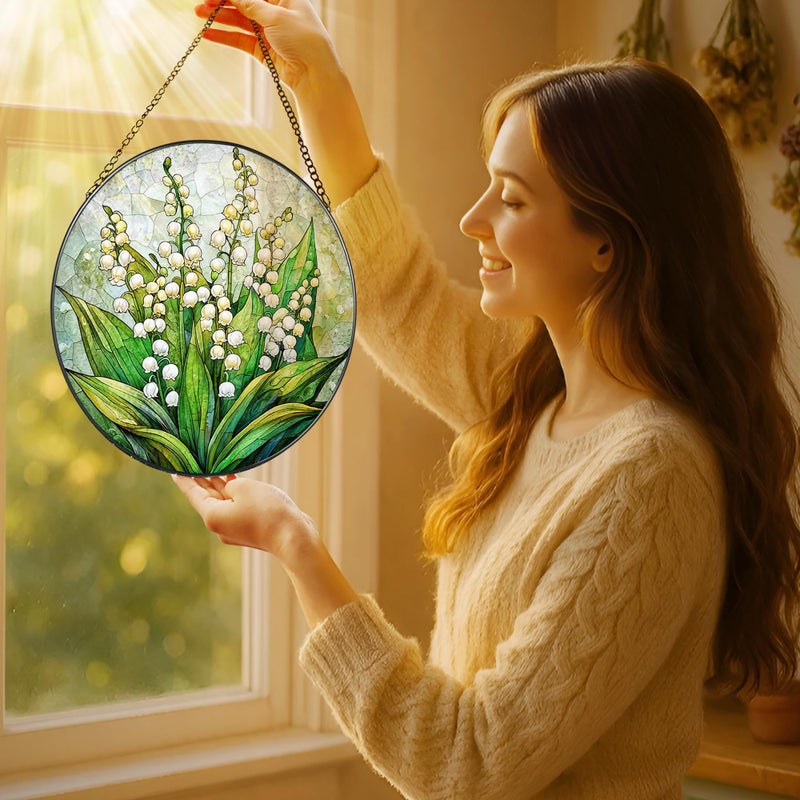 LAOWEIKI 8'' Lily of the Valley Sun Catcher Ornament, Stained Glass Window Hanging, Suncatchers for Windows Hanging Ornaments, Window Decor | Flower Lover Gift, Mother's Day, Christmas, Birthday Gifts - Image 2