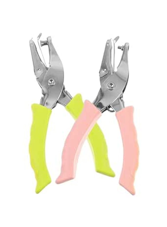 2 Hole Punch Set 6mm Green and Pink Handheld Paper Puncher for Scrapbooking Office Crafting - Image 1