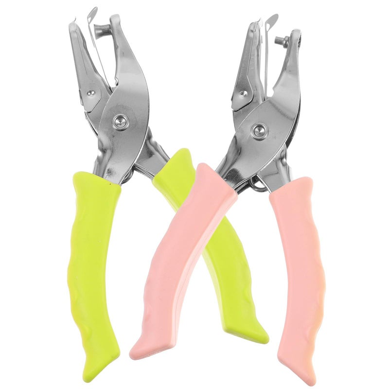 2 Hole Punch Set 6mm Green and Pink Handheld Paper Puncher for Scrapbooking Office Crafting - Image 2