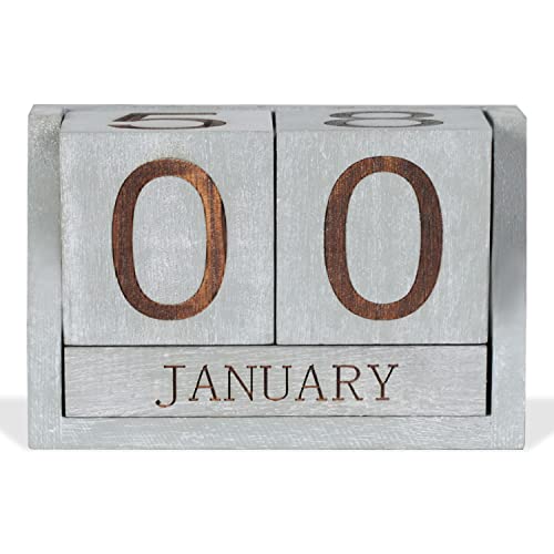 PHOENANCEE Wooden Desk Calendar,Desk Calendar Blocks for Teachers,Office Perpetual Date Block Small Home Desktop Decor Chic Vintage Month with Number Cubes Display Rustic Decoration(Vintage Grey) - Image 1