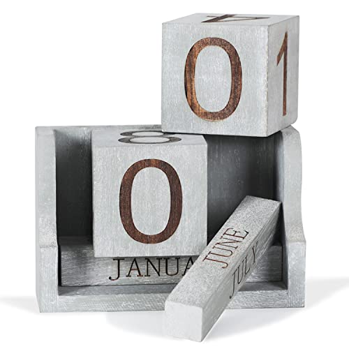 PHOENANCEE Wooden Desk Calendar,Desk Calendar Blocks for Teachers,Office Perpetual Date Block Small Home Desktop Decor Chic Vintage Month with Number Cubes Display Rustic Decoration(Vintage Grey) - Image 5