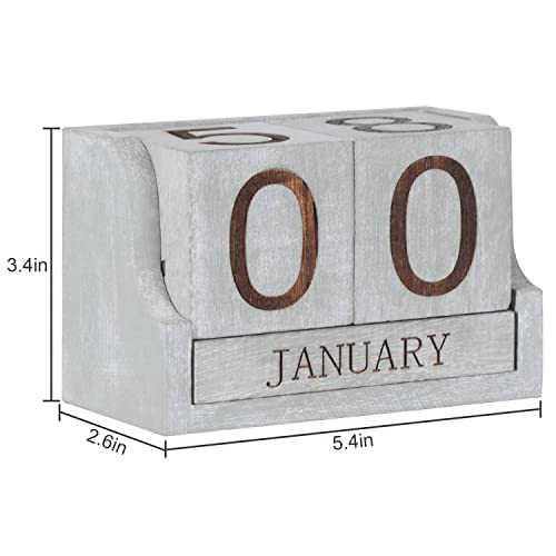 PHOENANCEE Wooden Desk Calendar,Desk Calendar Blocks for Teachers,Office Perpetual Date Block Small Home Desktop Decor Chic Vintage Month with Number Cubes Display Rustic Decoration(Vintage Grey) - Image 3