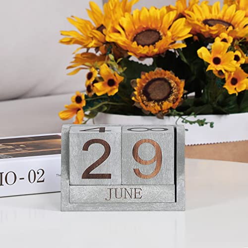 PHOENANCEE Wooden Desk Calendar,Desk Calendar Blocks for Teachers,Office Perpetual Date Block Small Home Desktop Decor Chic Vintage Month with Number Cubes Display Rustic Decoration(Vintage Grey) - Image 4