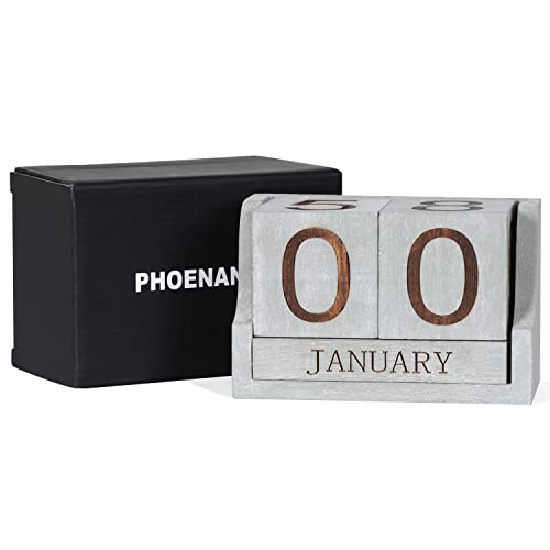 PHOENANCEE Wooden Desk Calendar,Desk Calendar Blocks for Teachers,Office Perpetual Date Block Small Home Desktop Decor Chic Vintage Month with Number Cubes Display Rustic Decoration(Vintage Grey) - Image 2