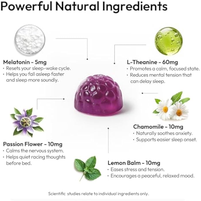 BIGVITA Melatonin Gummies+ | Natural Sleep Support with L-Theanine, Chamomile & Botanicals, Rest & Recharge - Image 3