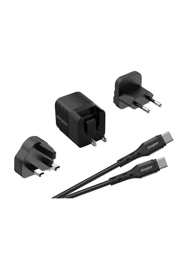 Energizer Ultimate 38W Fast Charging QualComm Wall Charger With Type- C Cable, 20W Power Delivery Type-C Output And 18W QC USB-A Output, International Plugs, Universal Compatibility Black - Image 2