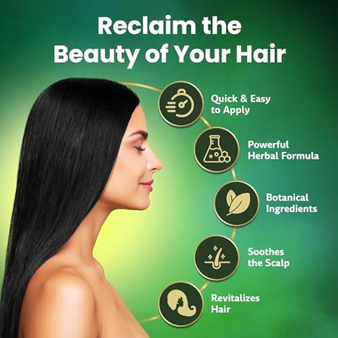 BIOGREEN ROOTS HERBAL NATURAL BLACK HAIR COLOR SHAMPOO (400ML) WITH 200ML HAIR TREATMENT FOR GREY HAIR COVERAGE IN 10 MINUTES - HAIR COLORING FOR MEN, WOMEN, ALL HAIR TYPES - NATURAL BLACK HAIR DYE - Image 2