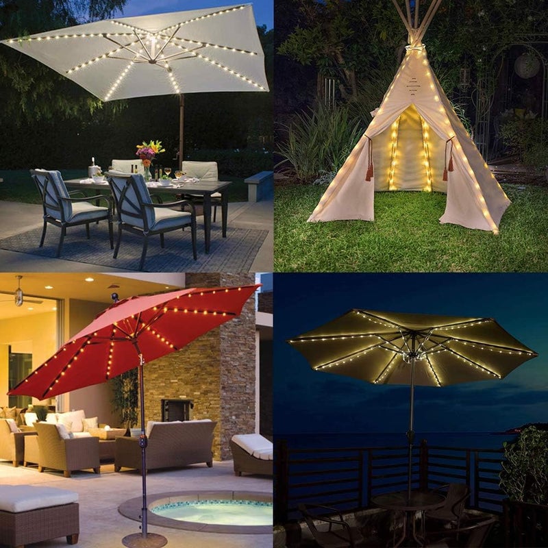 PULIVIA Umbrella Lights Patio Outdoor Strings Lights with 104 LEDs 8 Lighting Modes Remote Control, Battery Operated Waterproof 2025 Upgraded, Warm White Battery not Included - Image 4