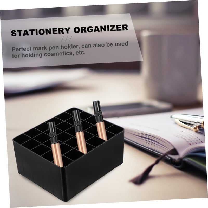 Garneck Plastic Pen Holder Box - 30 Holes - Organiser for Gel Pens, Markers, Colouring Pencils and Brushes, 4 Pieces, Black, Ideal Desk Stand for - Image 5