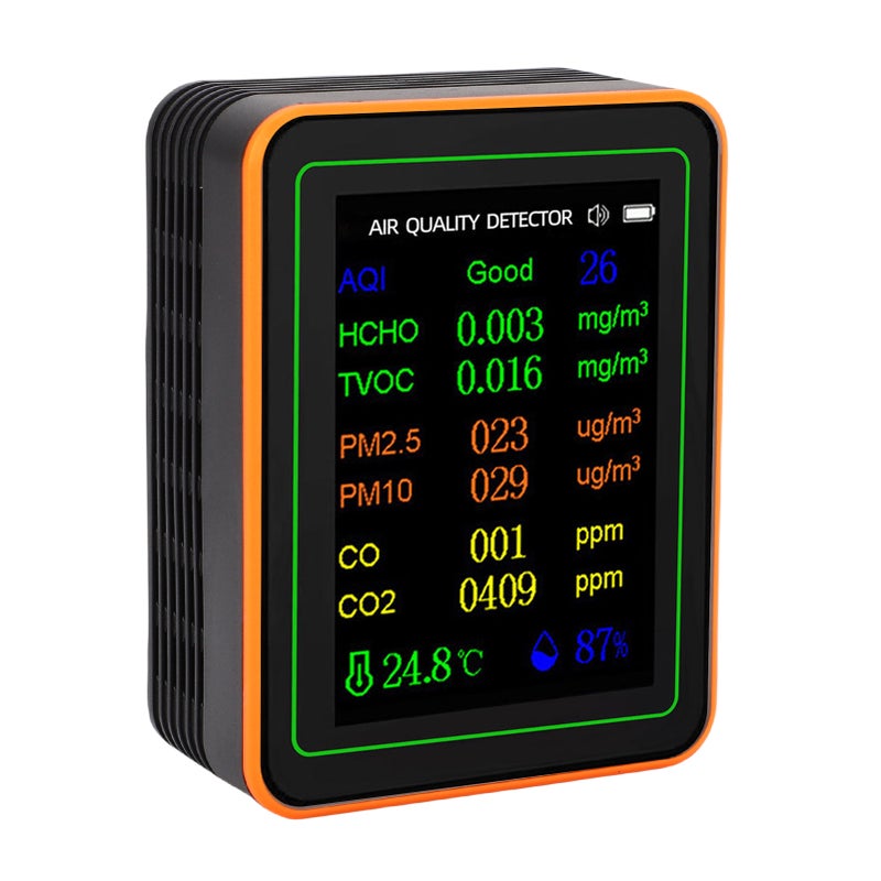 Air Quality Detector Index CO2 TVOC HCHO PM2.5 PM10 Temperature Humidity Tester TFT Color Display Curve Viewing Black Orange - Image 2