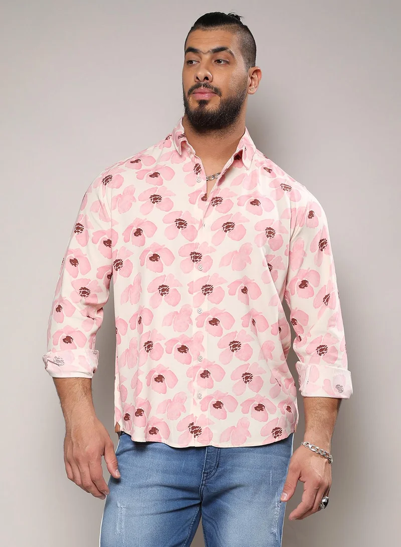 Instafab Plus Instafab Plus Men's Light Pink Flower Petals Shirt For Casual Wear | Spread Collar | Long Sleeve | Button Closure | Heavy Rayon Shirt Crafted With Comfort Fit For Everyday Wear